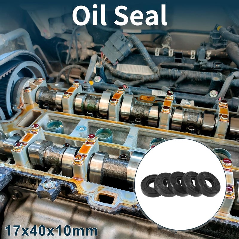 TUCKBOLD Universal Oil Seal TC Double Lip W Steel Spring Seal Ring Rotary Shaft Seal 17x40x10mm High Pressure NBR Rubber Black 5 Pcs - Image 2